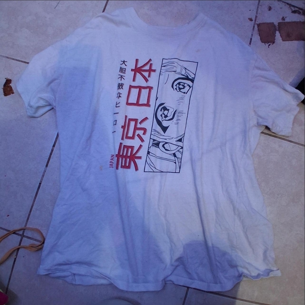 White Graphic T-Shirt with Red and Black Design